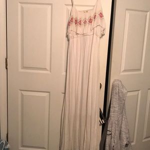 White embroidered maxi dress.